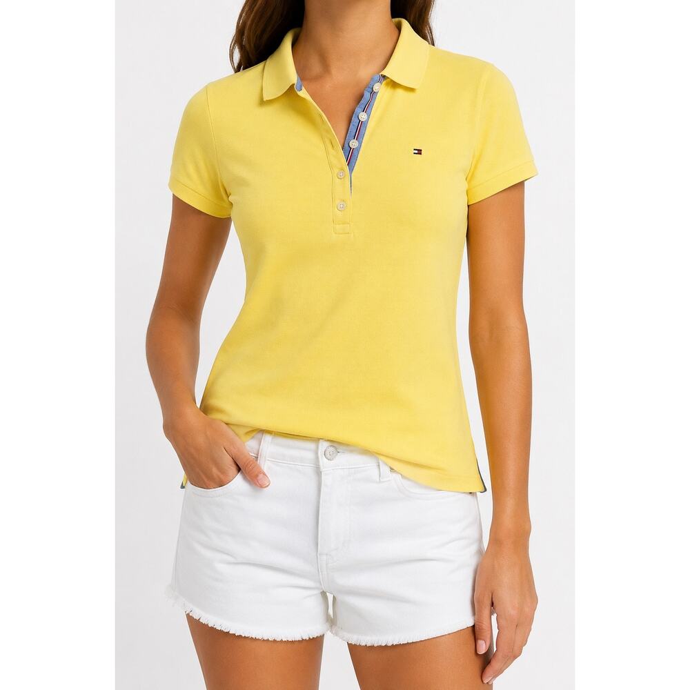 Tommy Hilfiger Women's Yellow Pique Short Sleeve Polo Shirt Size M